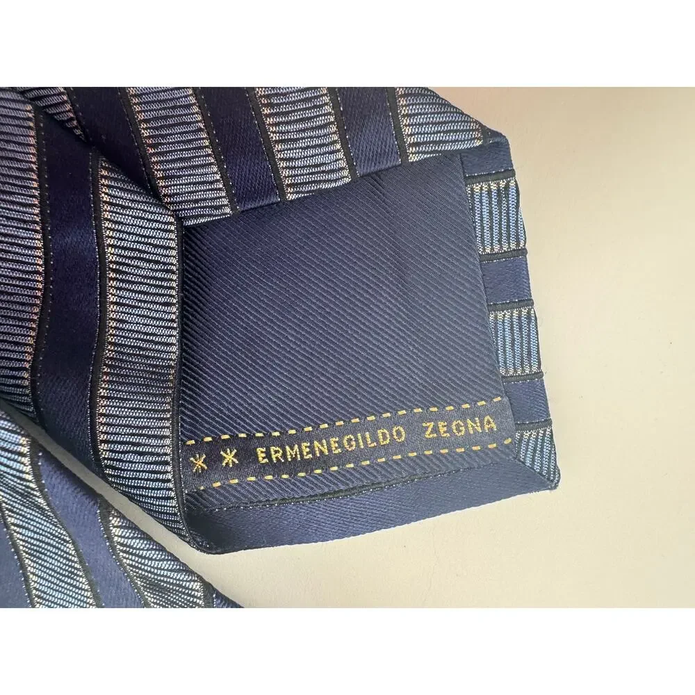 Ermenegildo Zegna Men's Blue Striped Silk Tie Made in Italy